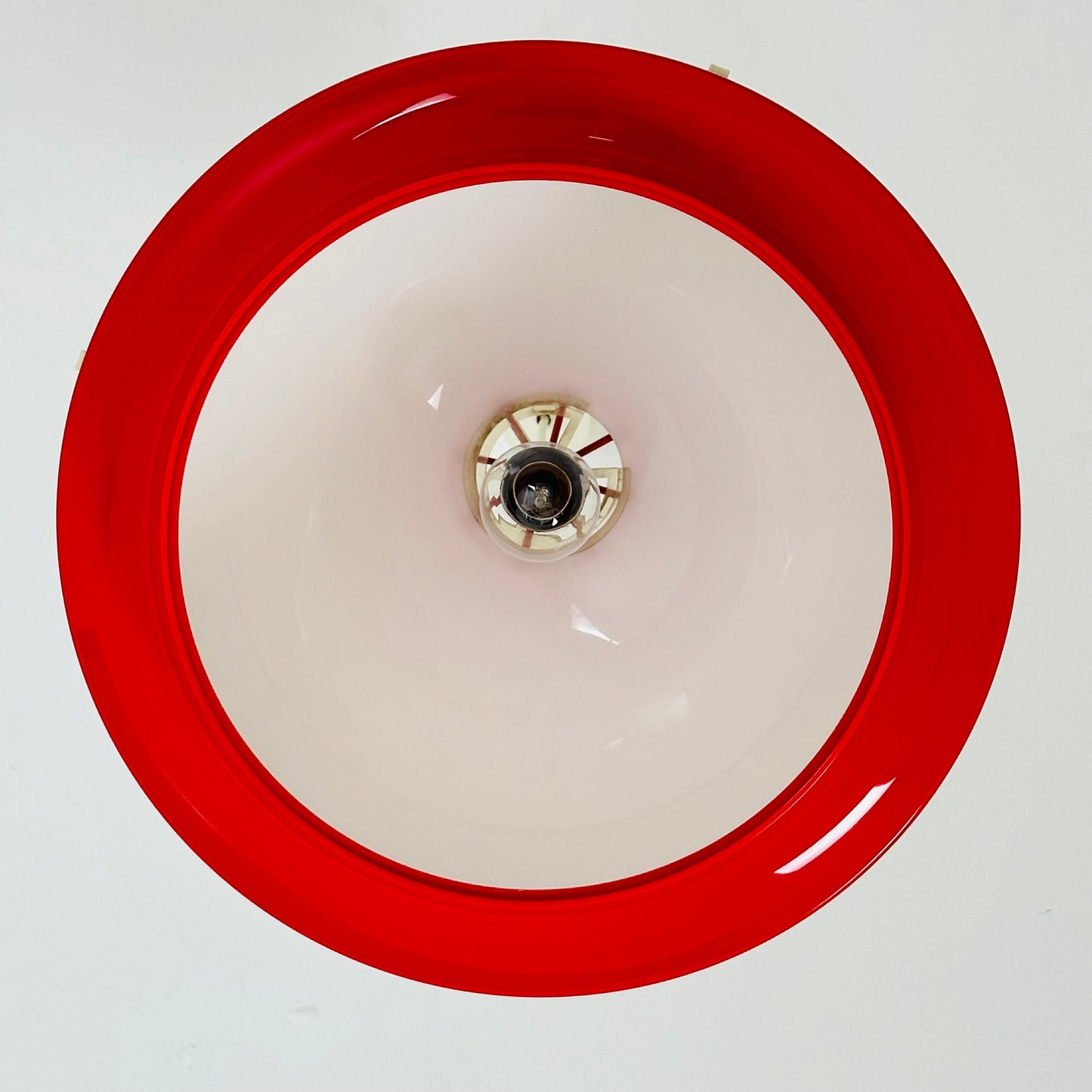 Space age White & Red Plastic Pendant Light. Italy 1980s