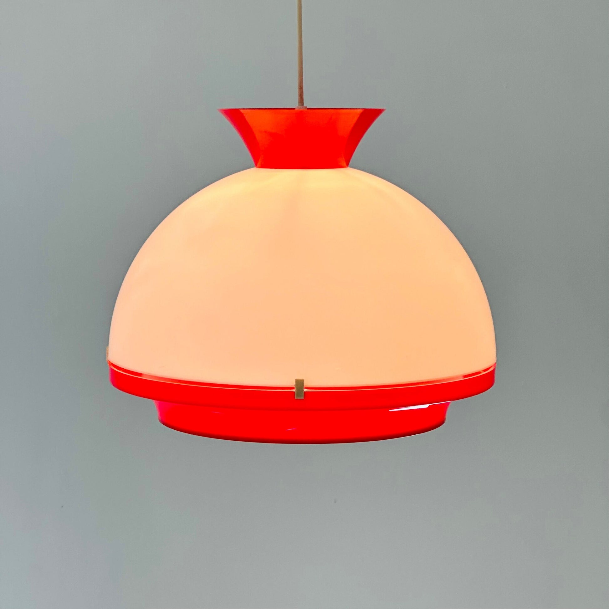 Space age White & Red Plastic Pendant Light. Italy 1980s