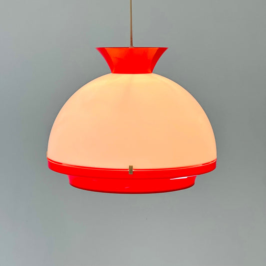 Space age White & Red Plastic Pendant Light. Italy 1980s
