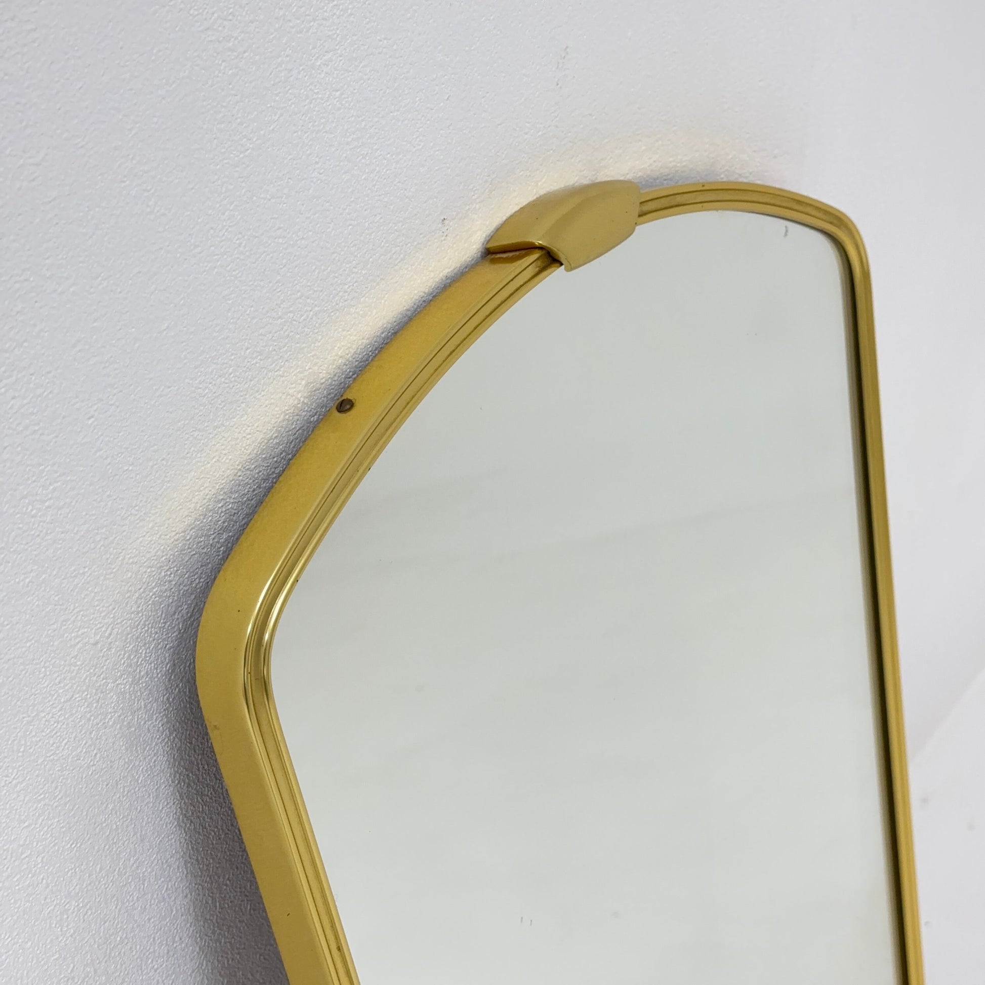 Mid Century asymmetric German brass Original kidney wall mirror from the 60s model number 986
