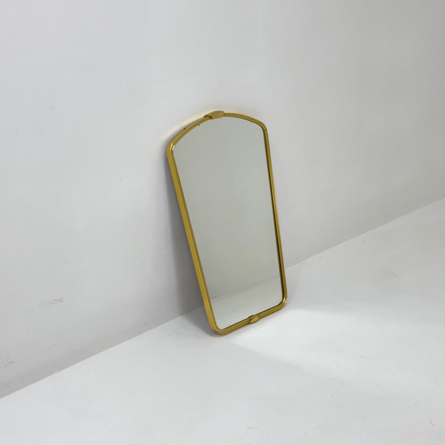 Mid Century asymmetric German brass Original kidney wall mirror from the 60s model number 986