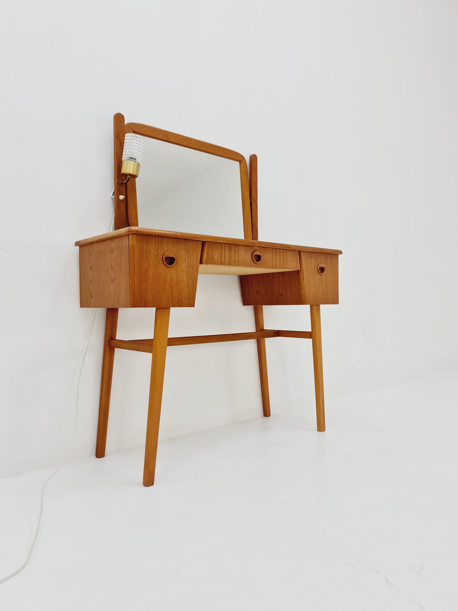 Mid Century Modern Danish teak & oak vanity table with stool make up table by Fröseke for AB nybrofabriken, 1960s