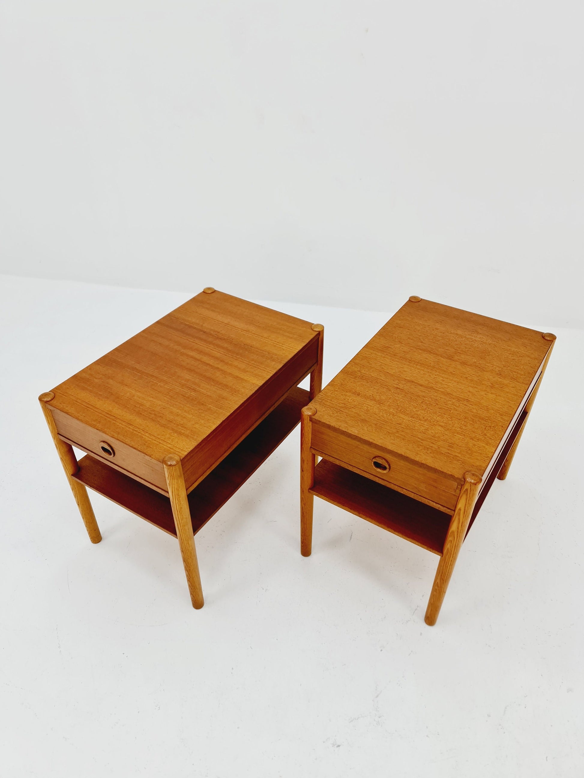 Mid century Danish teak & Oak bedside tables/ nightstands , 1960s, set of 2