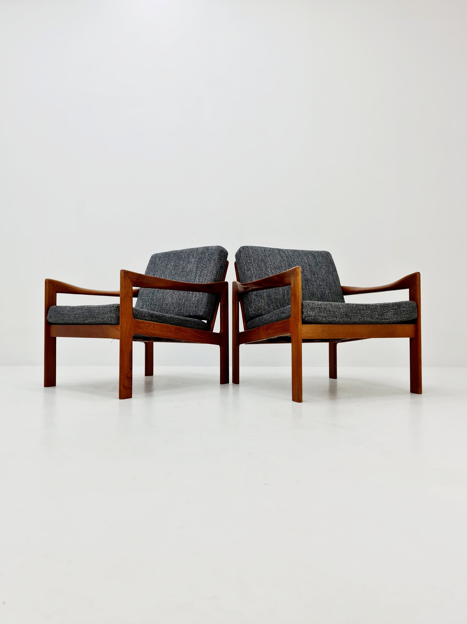 1 of 2 Mid century easy lounge chairs by Illum Wikkeslo Eilersen in solid teak, 1960s,