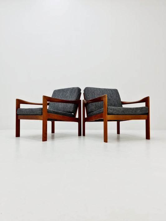 1 of 2 Mid century easy lounge chairs by Illum Wikkeslo Eilersen in solid teak, 1960s,