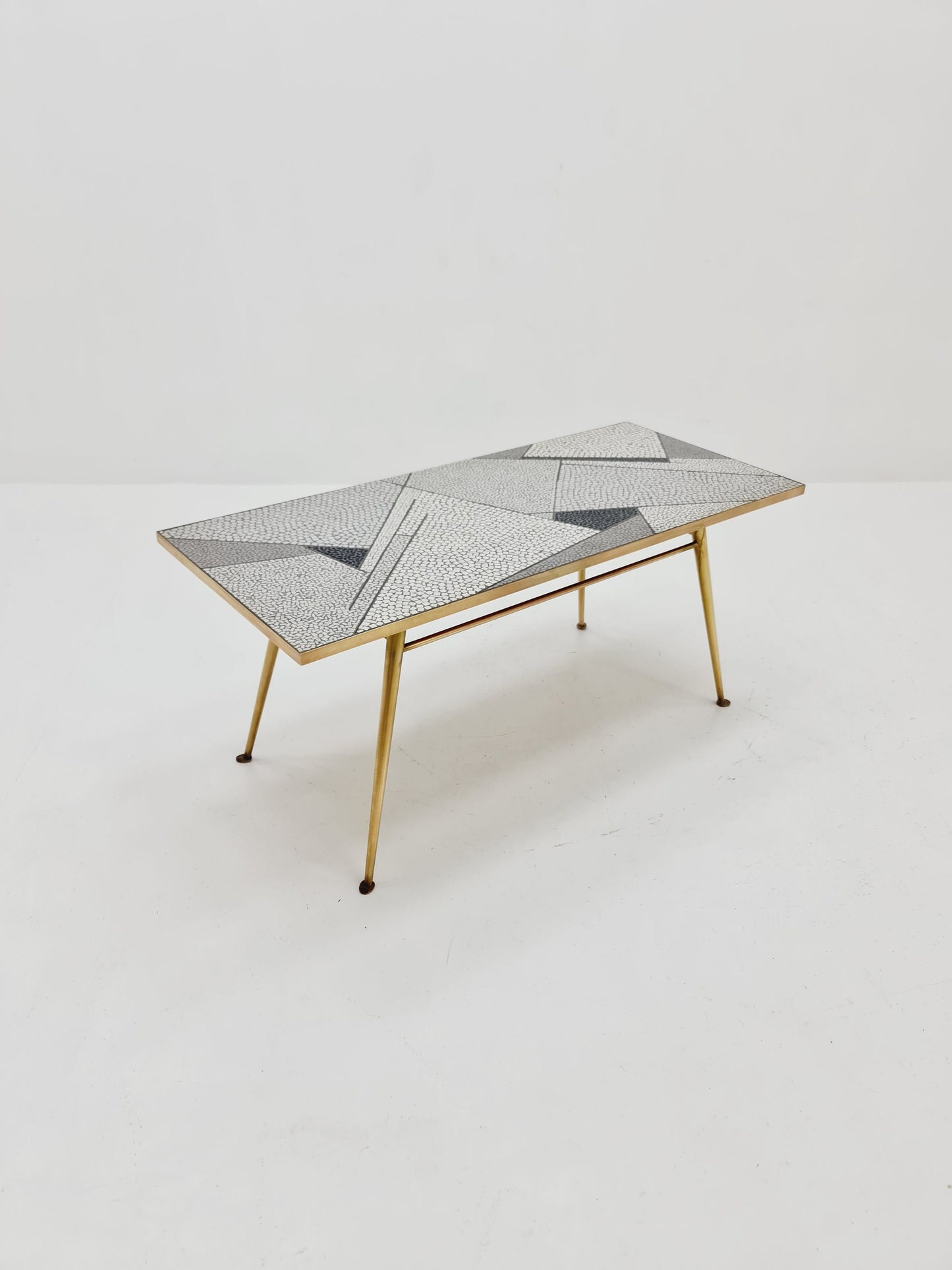 Unique mosaic & solid brass coffee table by Berthold Muller, 1950s