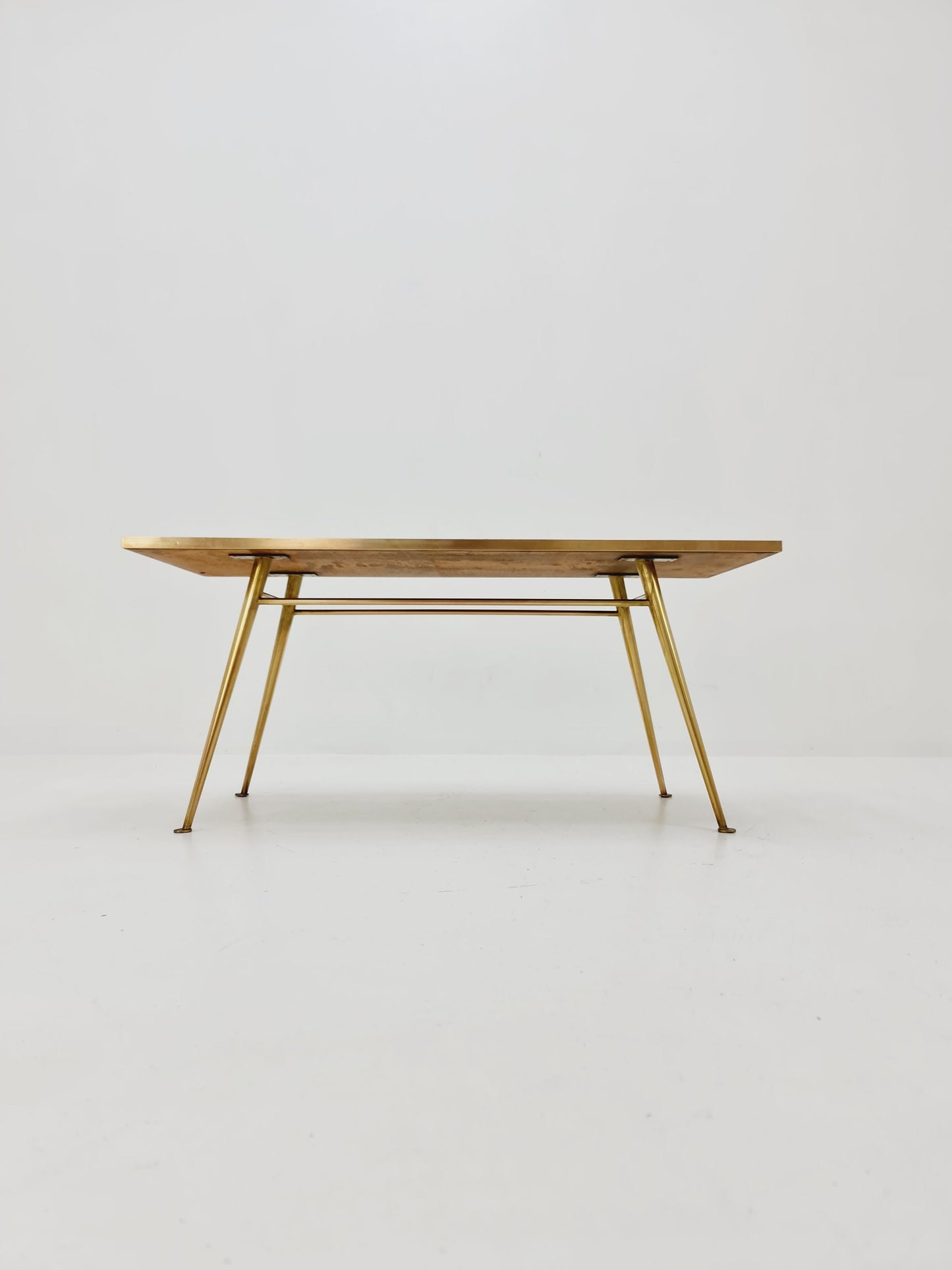 Unique mosaic & solid brass coffee table by Berthold Muller, 1950s