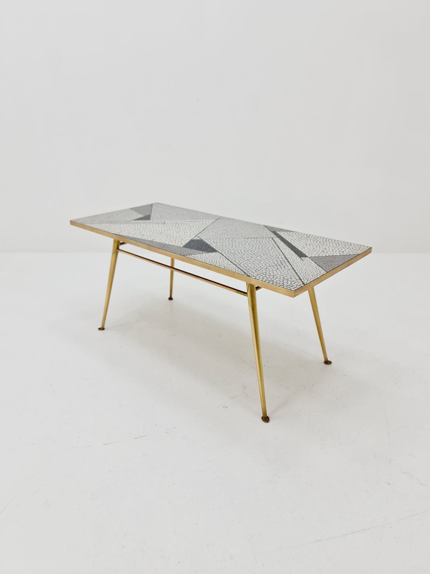 Unique mosaic & solid brass coffee table by Berthold Muller, 1950s