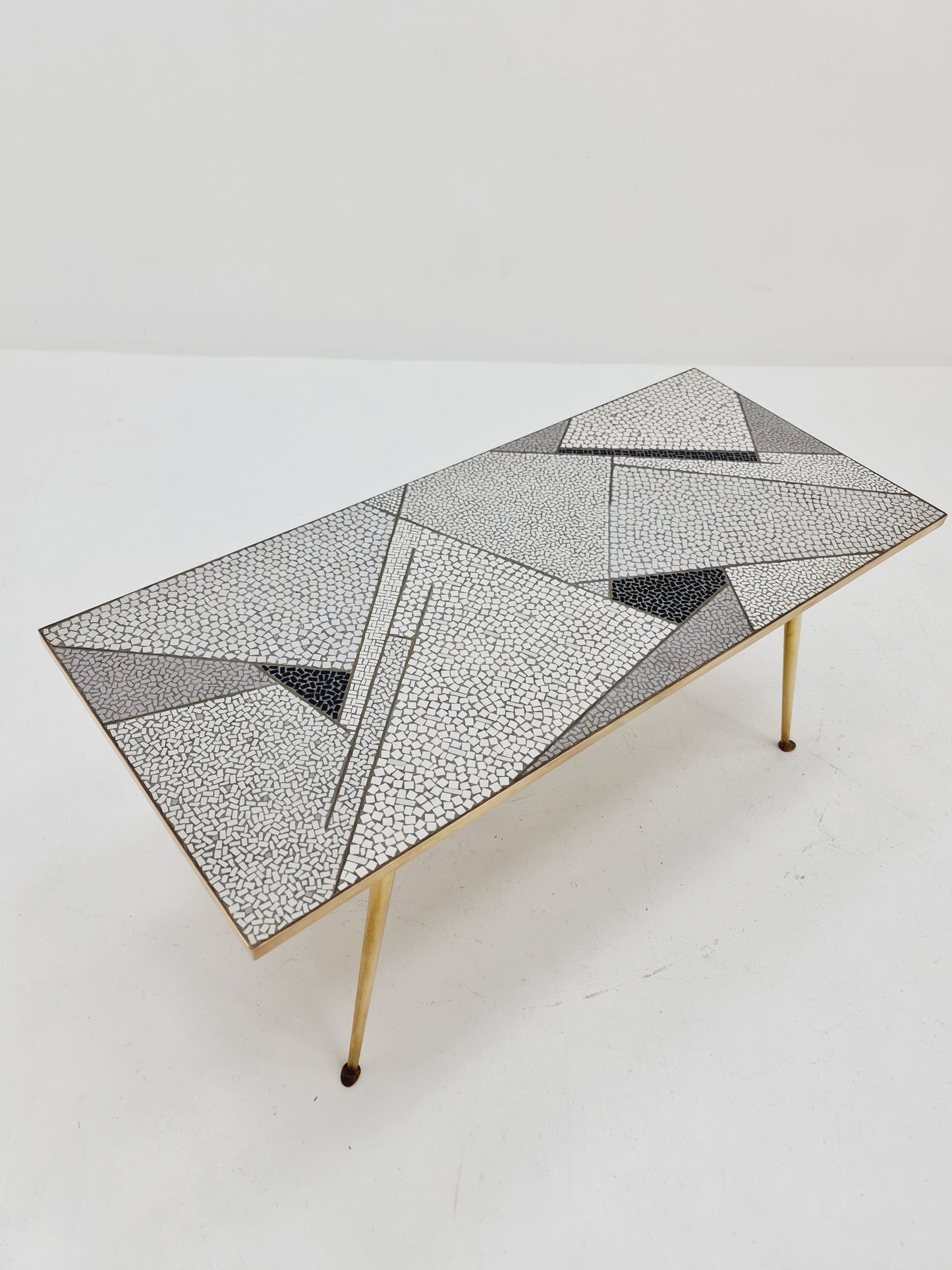 Unique mosaic & solid brass coffee table by Berthold Muller, 1950s