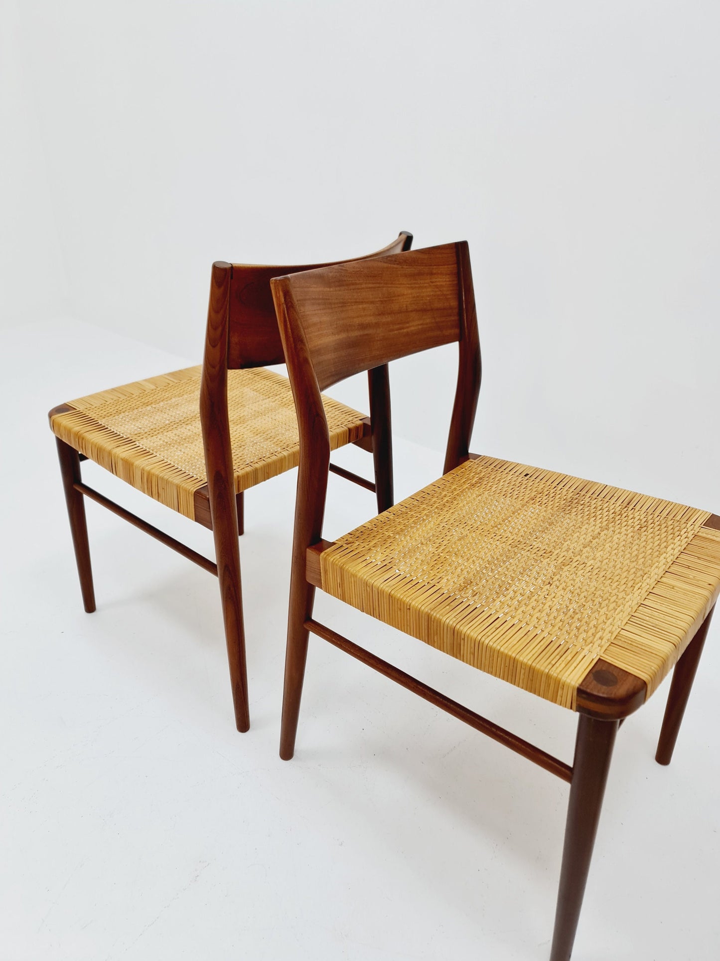 Mid Century German teak and rattan chairs by Georg Leowald for Wilkhahn, 1960s, Set of 4