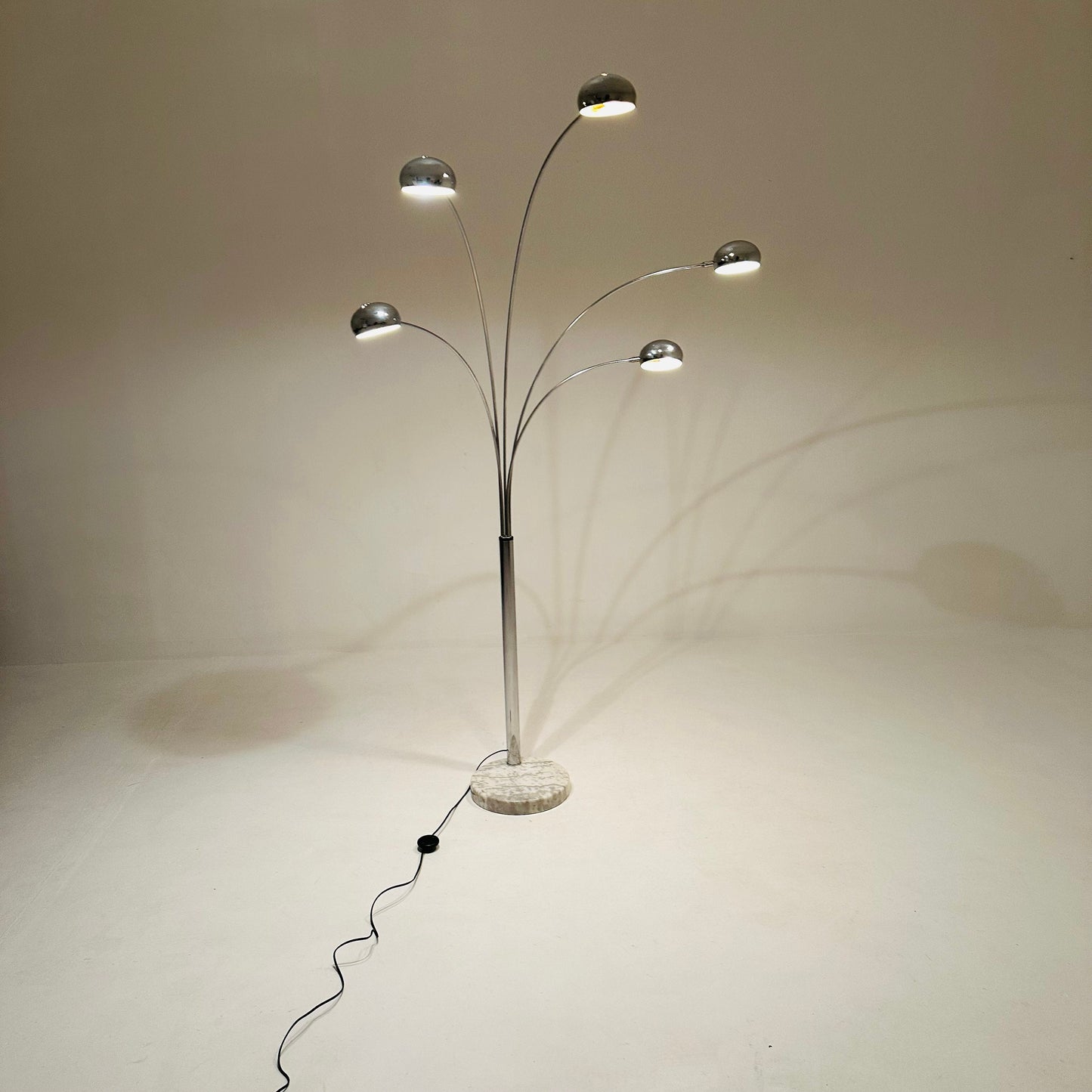 Mid century arch floor lamp Christian Koban chrome and Carrara marble for Dom Germany 1970s