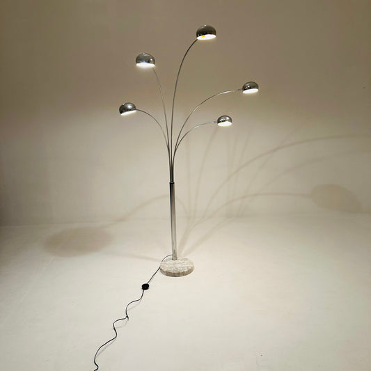 Mid century arch floor lamp Christian Koban chrome and Carrara marble for Dom Germany 1970s