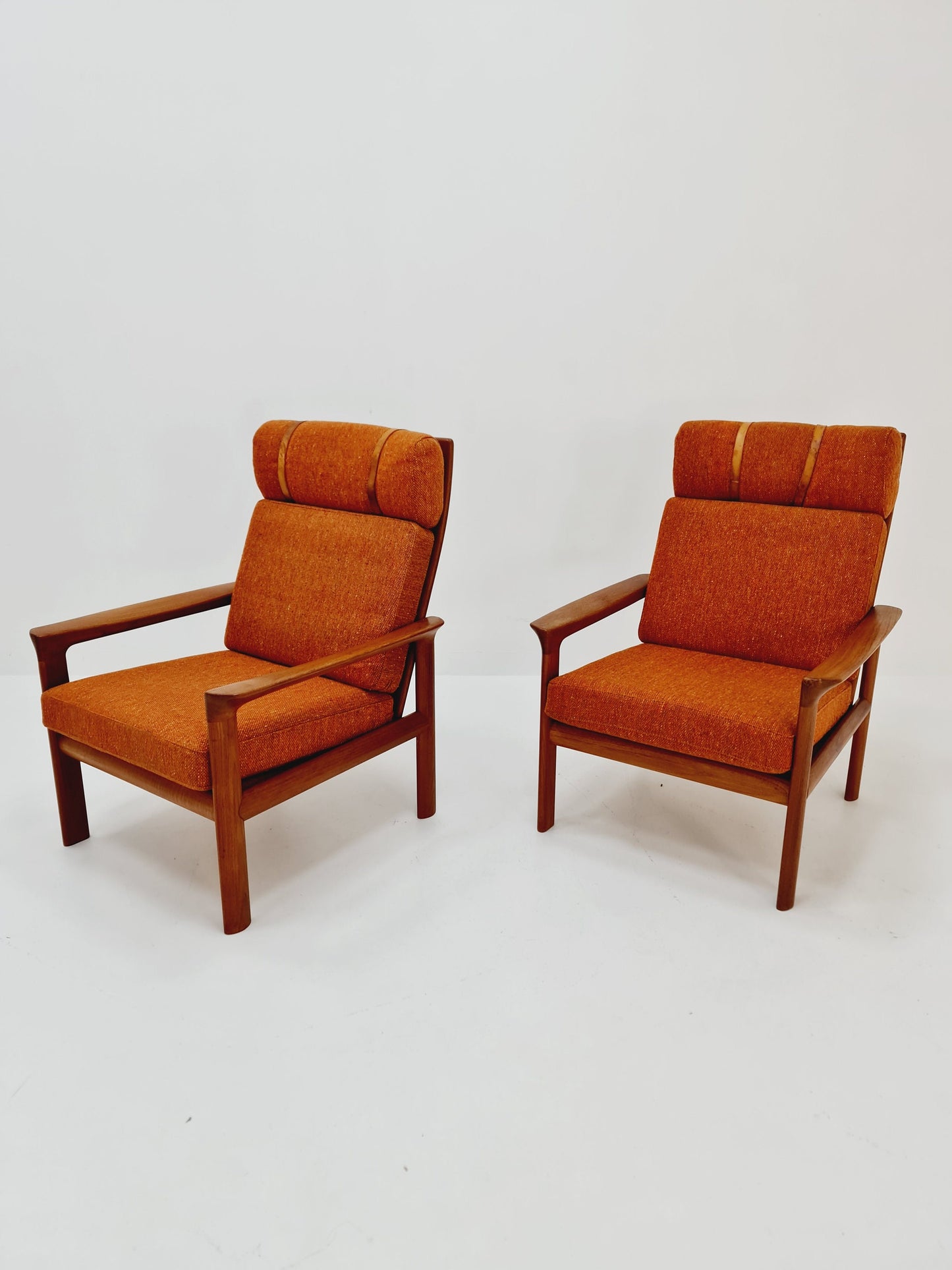 Mid century teak easy lounge high back chairs by Sven Ellekaer for Komfort , Set of 2, 1960s