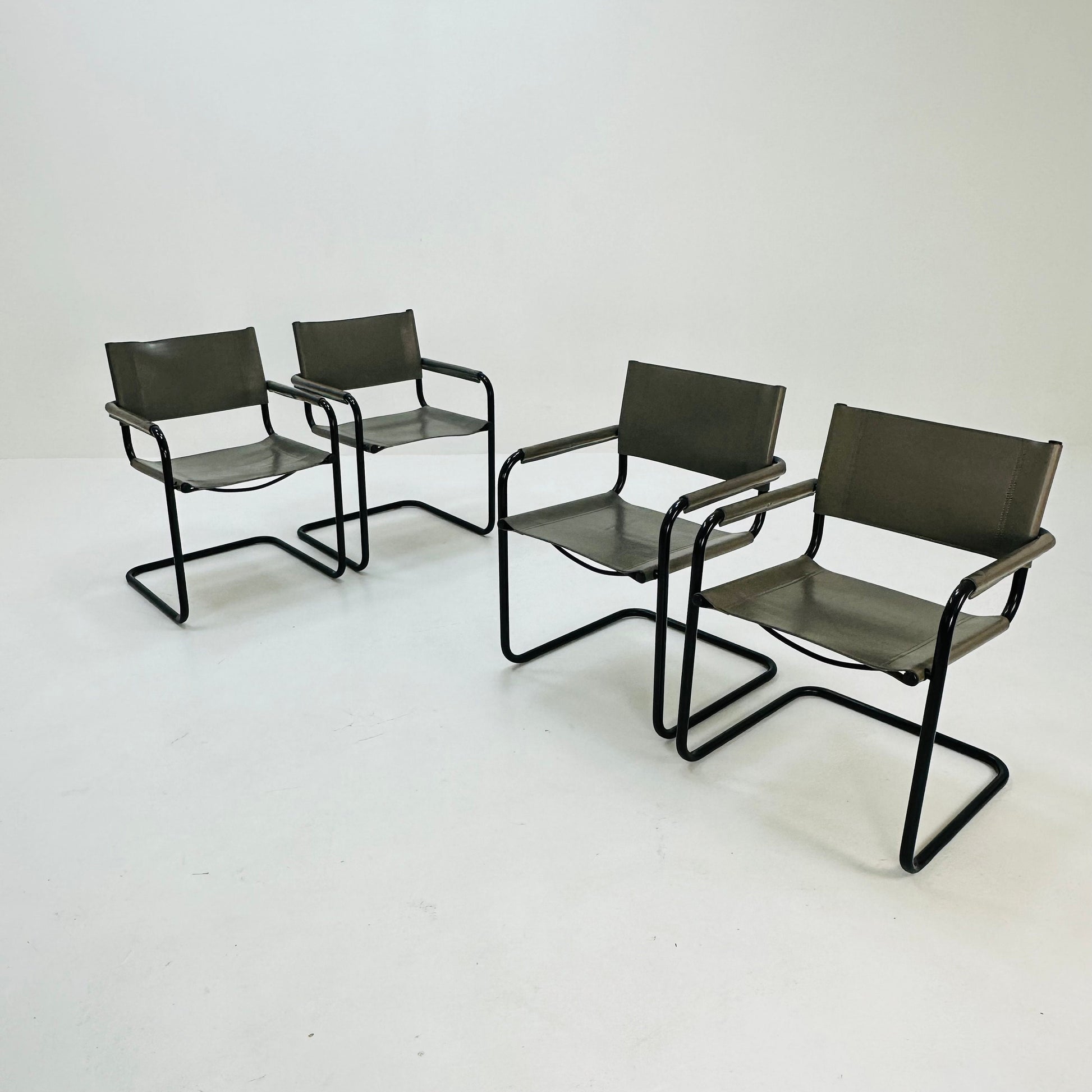 Set of 6 Mid century B34 grey leather cantilevered chairs by Mart Stam for Jox Interni italy 1980s