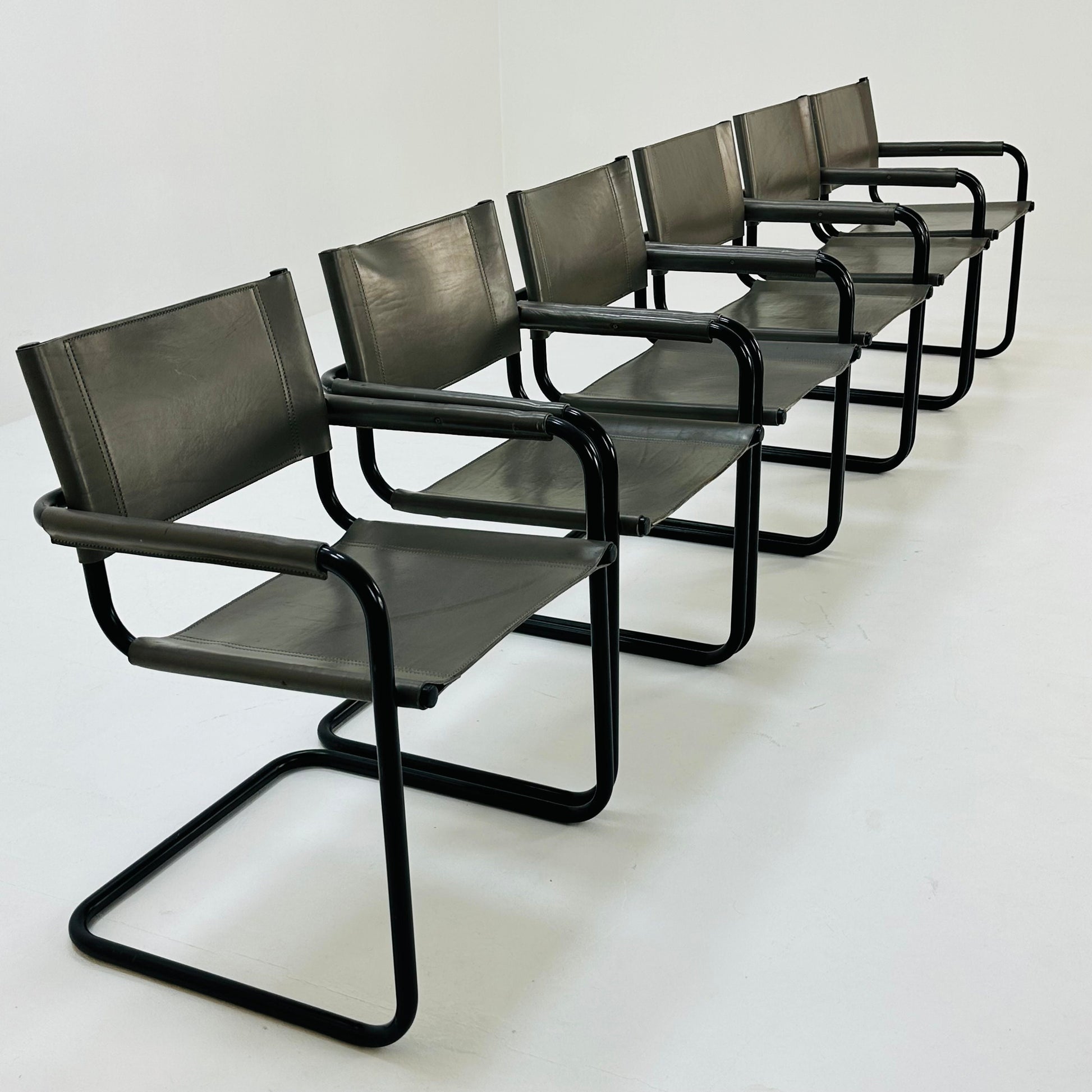 Set of 6 Mid century B34 grey leather cantilevered chairs by Mart Stam for Jox Interni italy 1980s