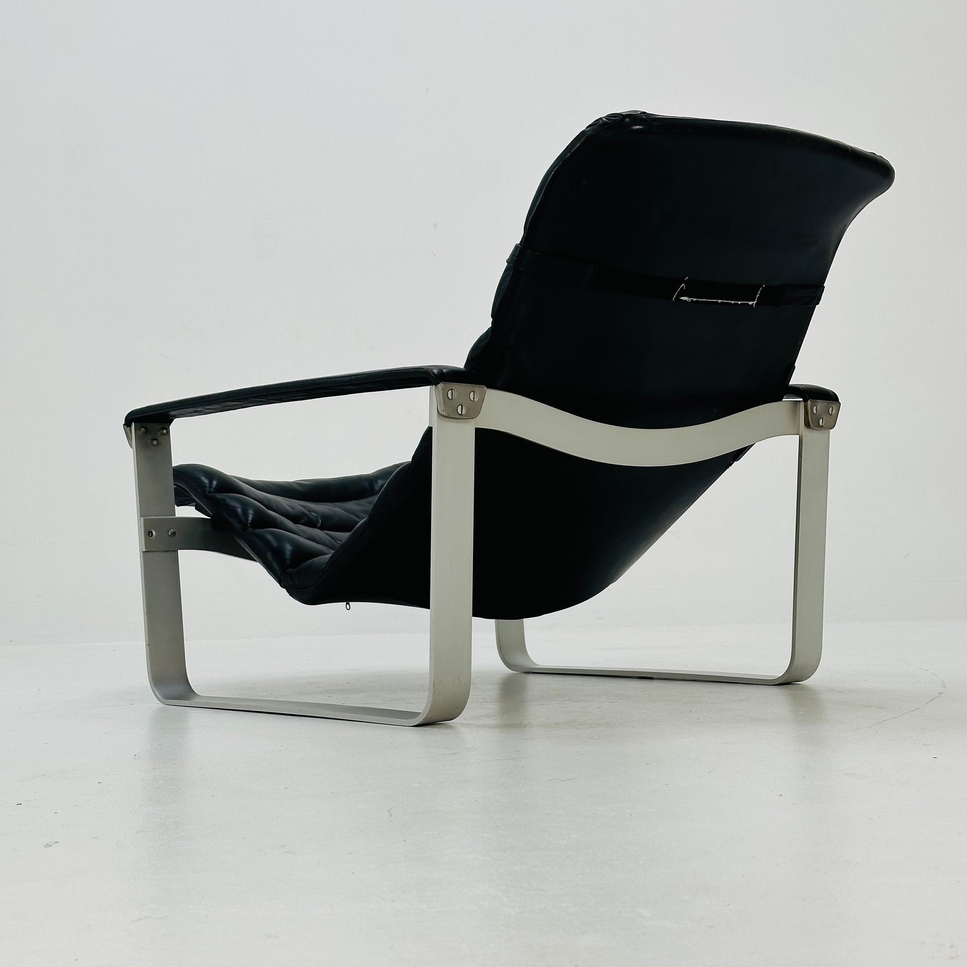 Mid century black leather Pulkka armchair by Ilmari Lappalainen for Asko, 1960