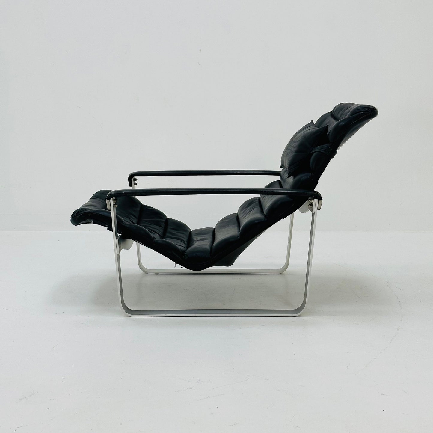 Mid century black leather Pulkka armchair by Ilmari Lappalainen for Asko, 1960
