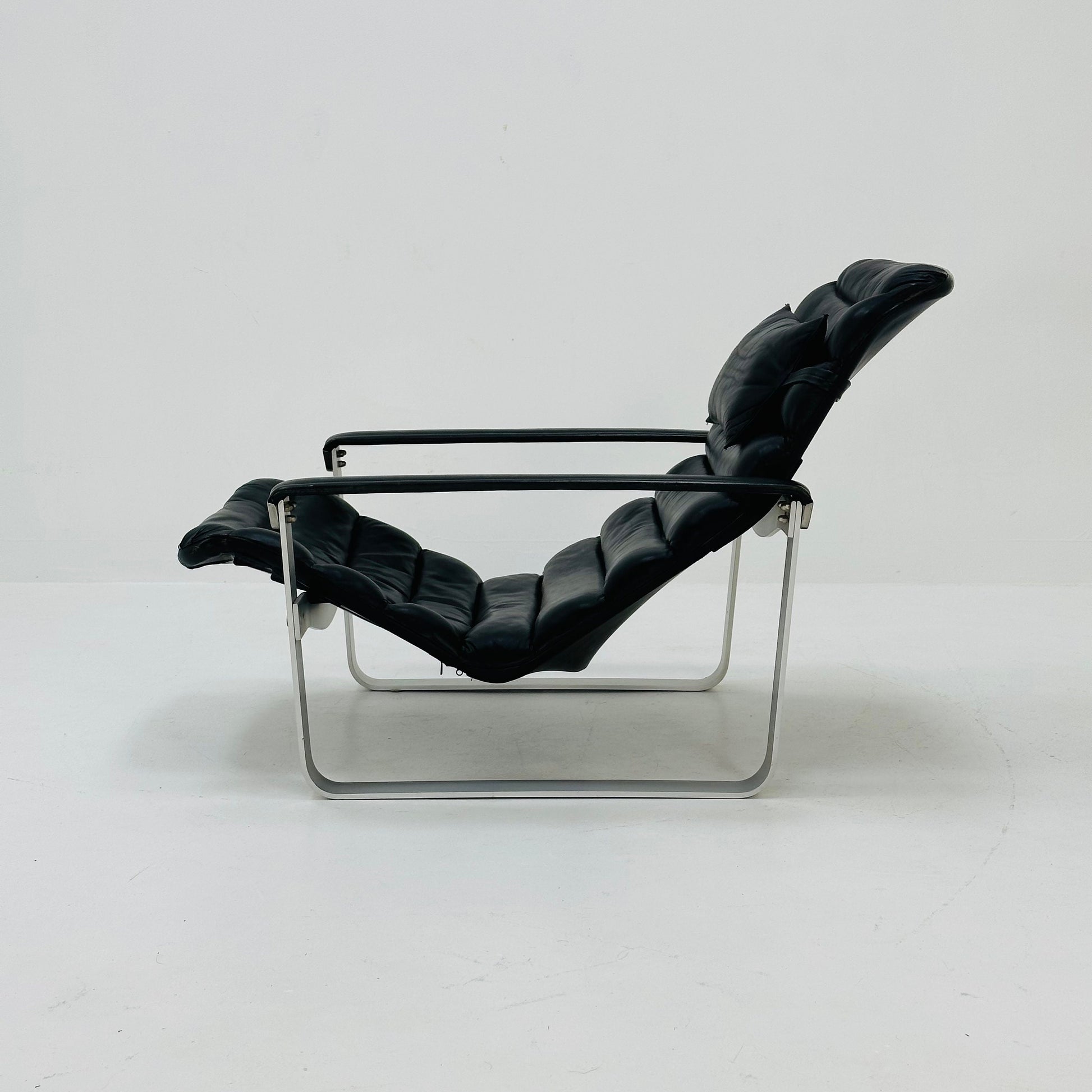 Mid century black leather Pulkka armchair by Ilmari Lappalainen for Asko, 1960