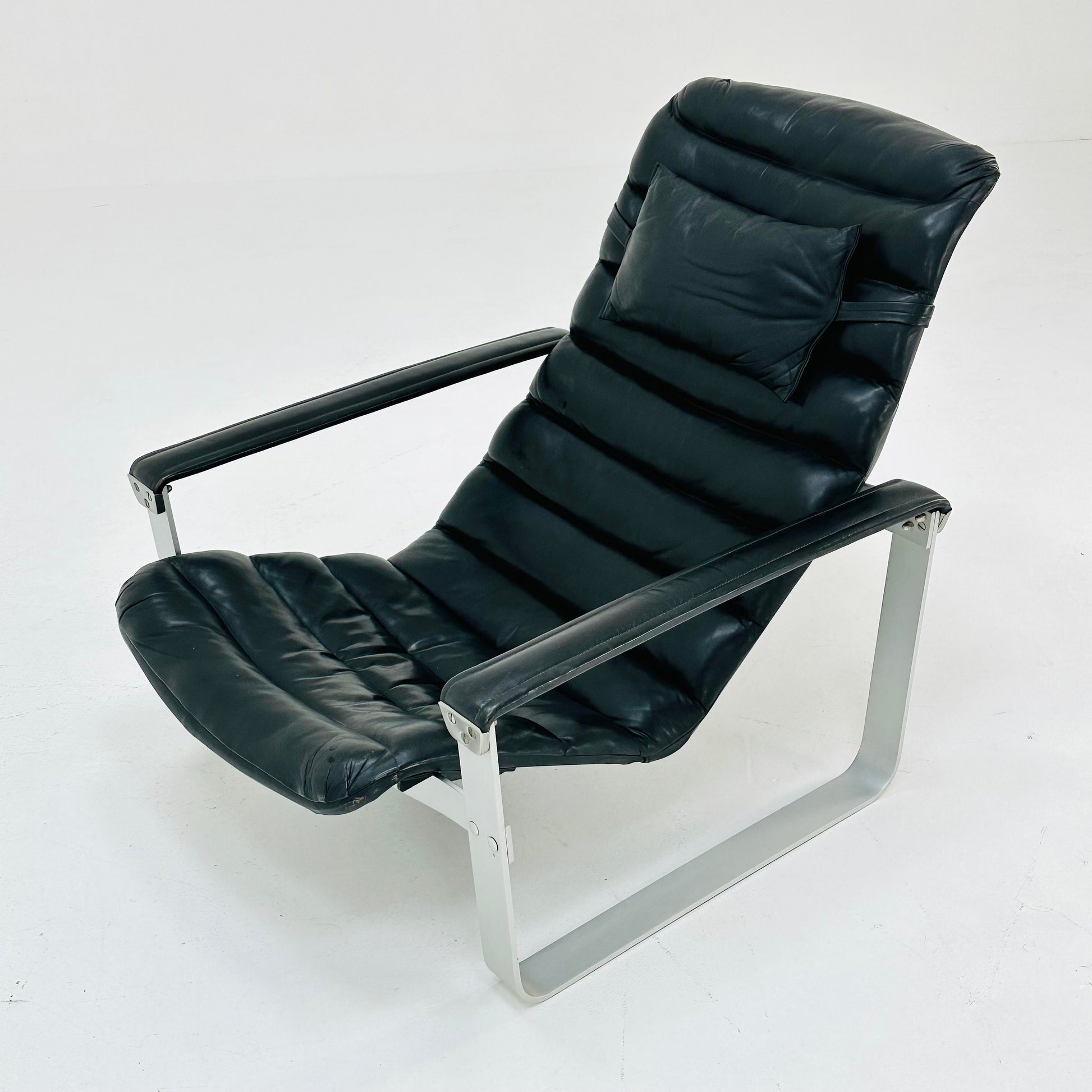 Mid century black leather Pulkka armchair by Ilmari Lappalainen for Asko, 1960