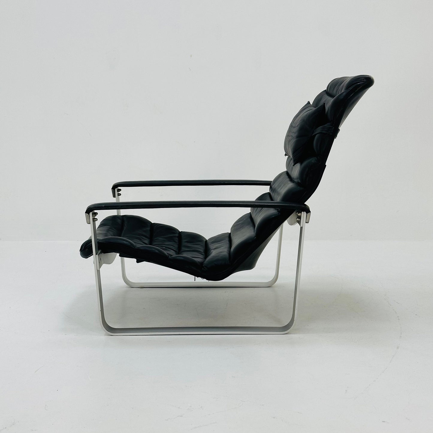 Mid century black leather Pulkka armchair by Ilmari Lappalainen for Asko, 1960