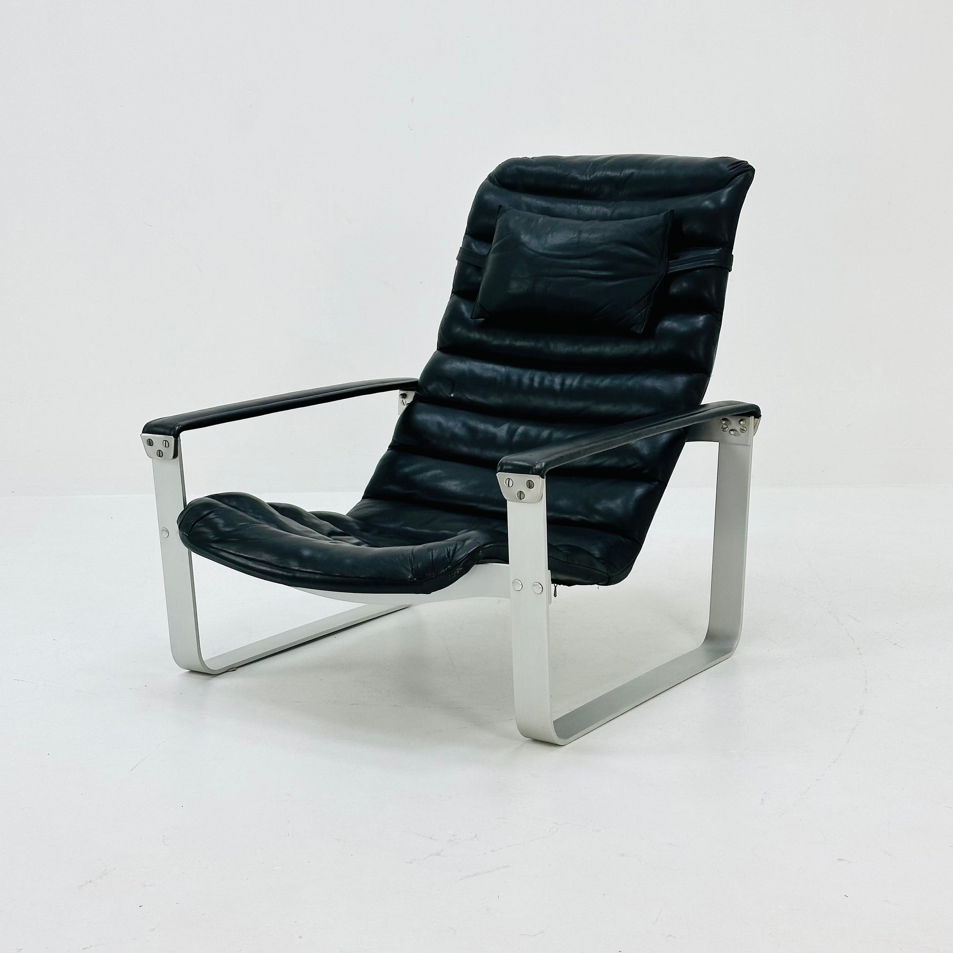 Mid century black leather Pulkka armchair by Ilmari Lappalainen for Asko, 1960
