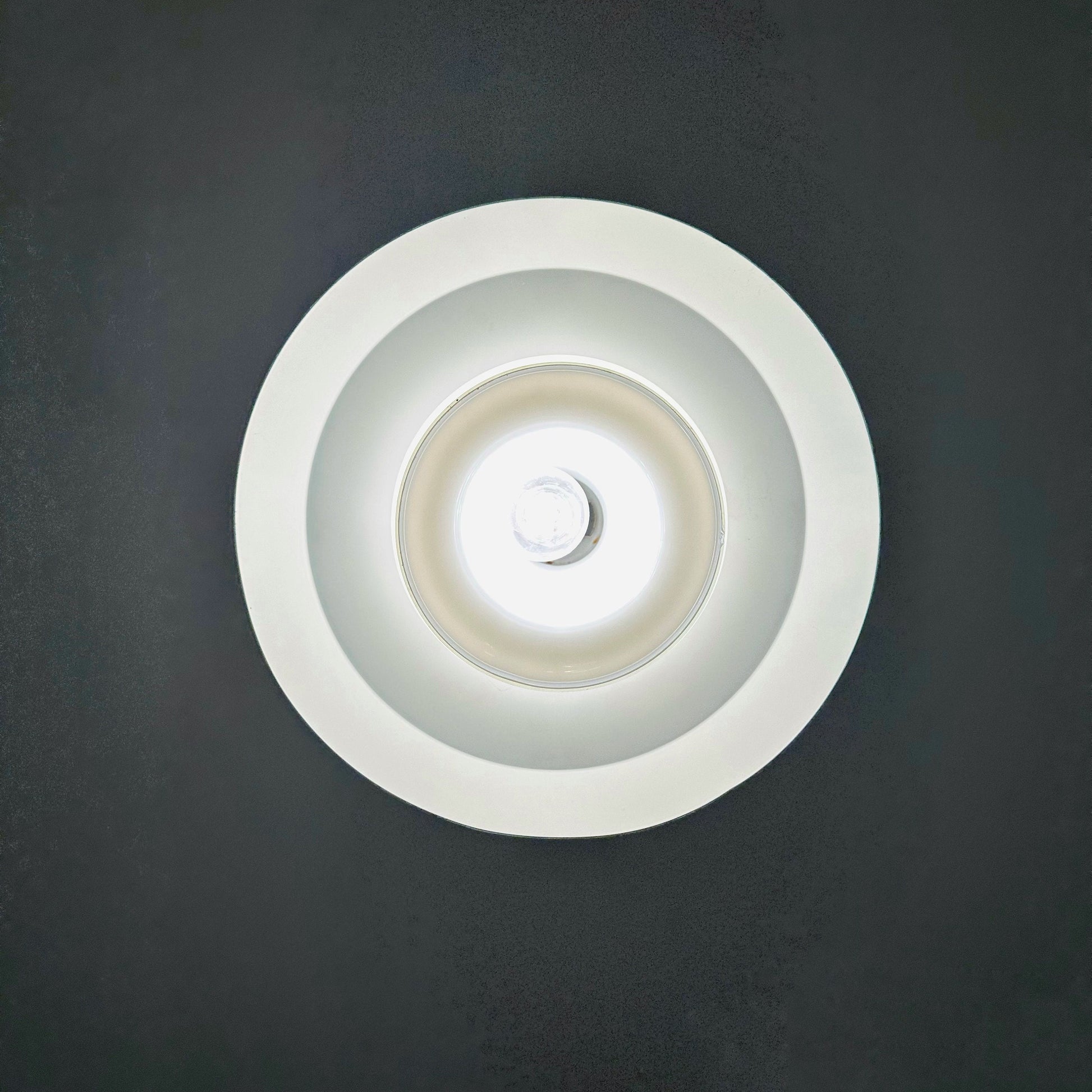 Scandinavian Pendant lamp from the 1970s in brushed aluminum and opaline glass.