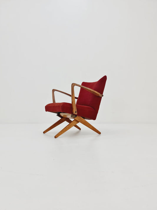 Vintage Midcentury German Original fabric Scissor Armchair by Wilhelm Knoll 1950s