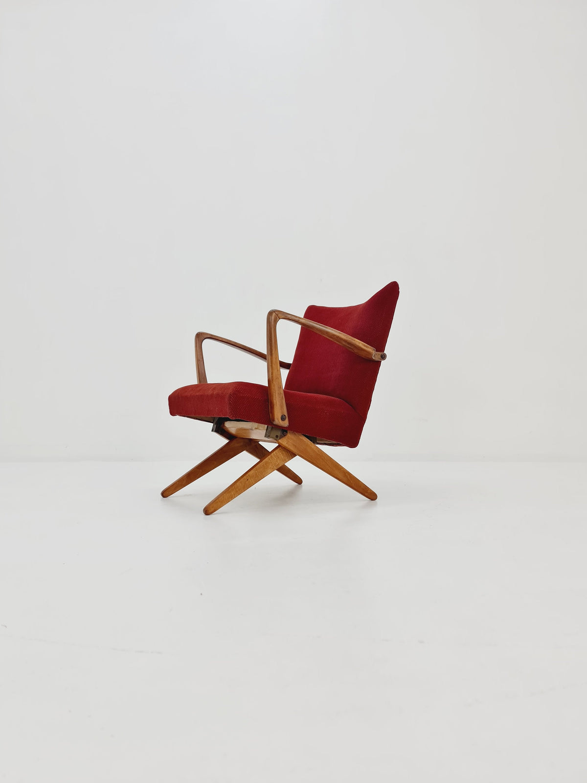 Vintage Midcentury German Original fabric Scissor Armchair by Wilhelm Knoll 1950s