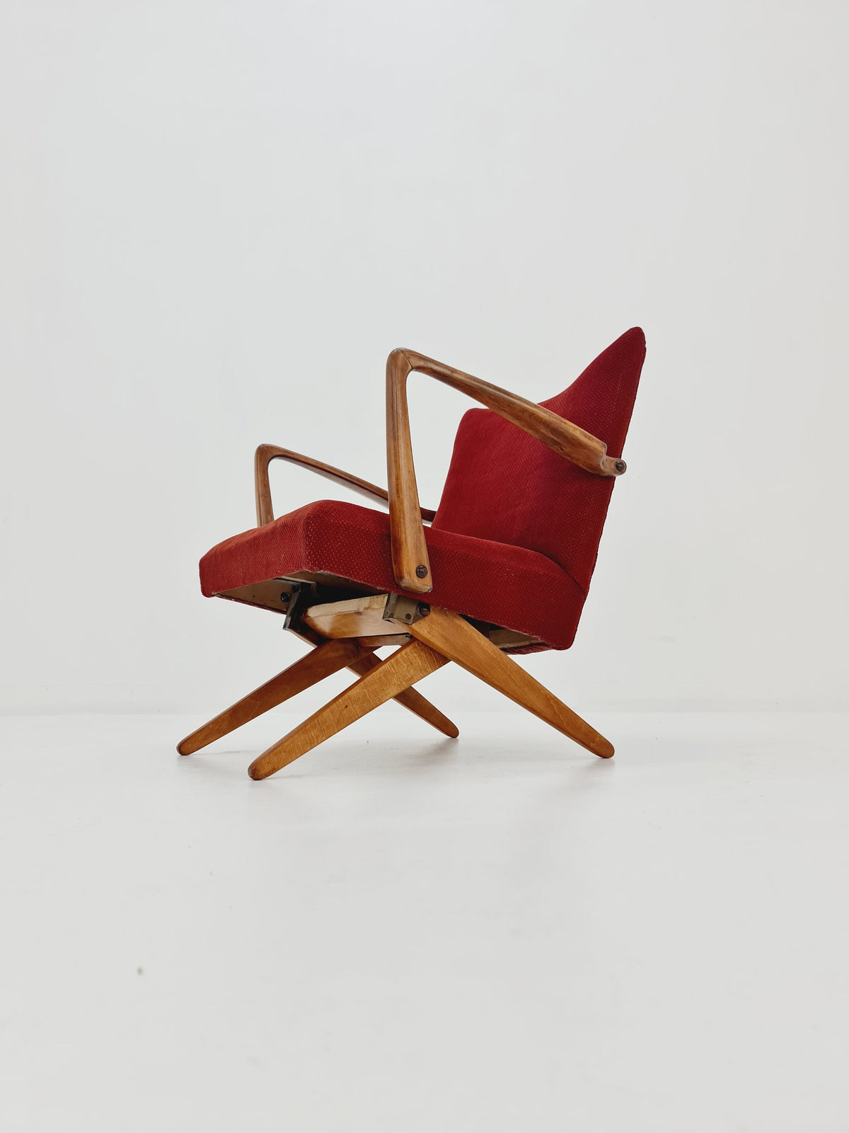 Vintage Midcentury German Original fabric Scissor Armchair by Wilhelm Knoll 1950s
