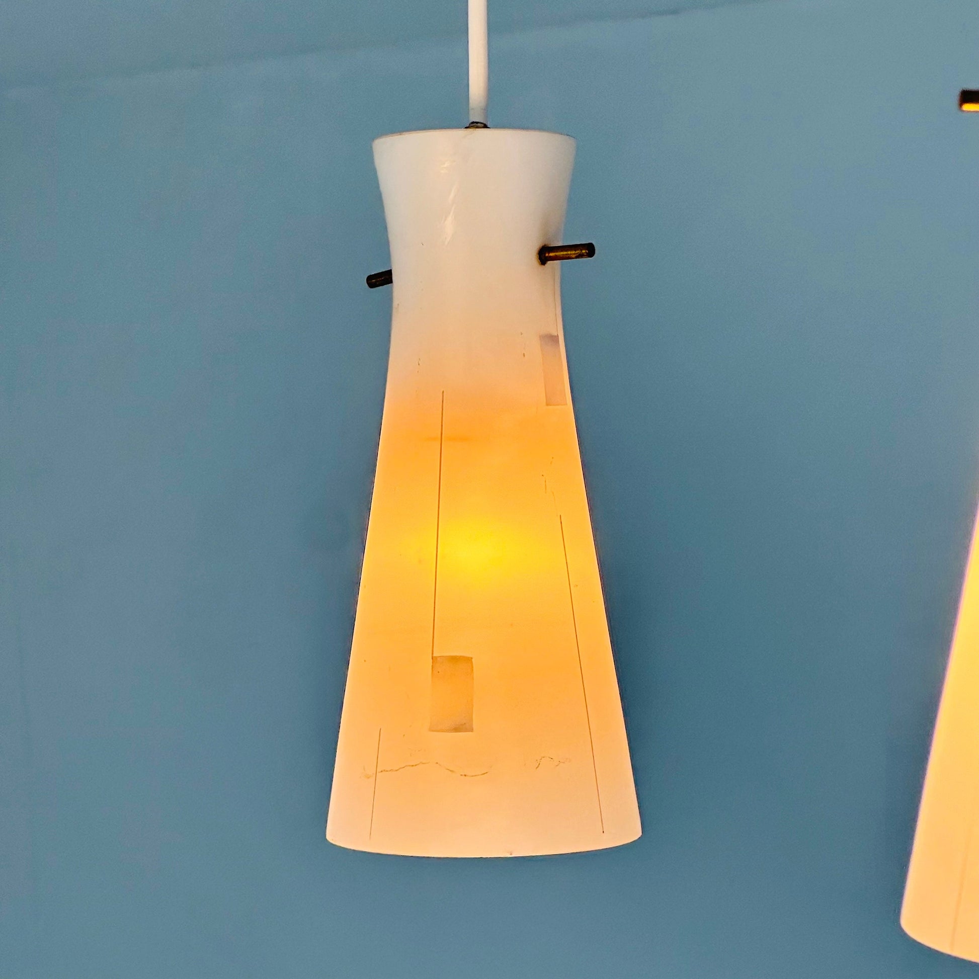 Mid century 3-Arms Teak pendant lamp and opal glass Denmark 1960s