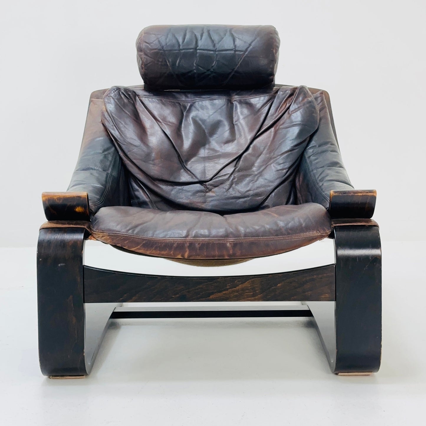 Midcentury Ake Fribytter Brown Leather Nelo Mobel Armchair 1970s Sweden
