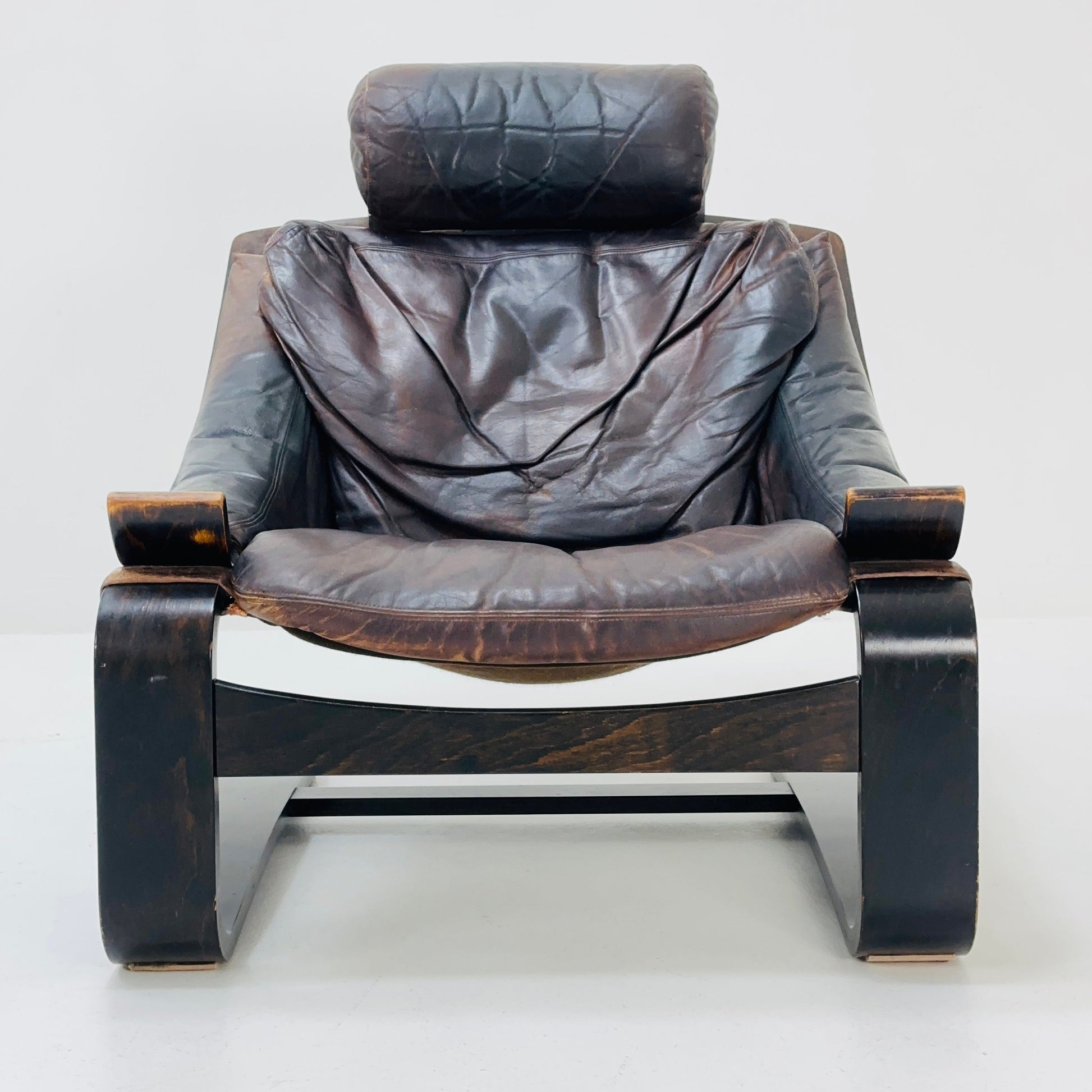 Midcentury Ake Fribytter Brown Leather Nelo Mobel Armchair 1970s Sweden