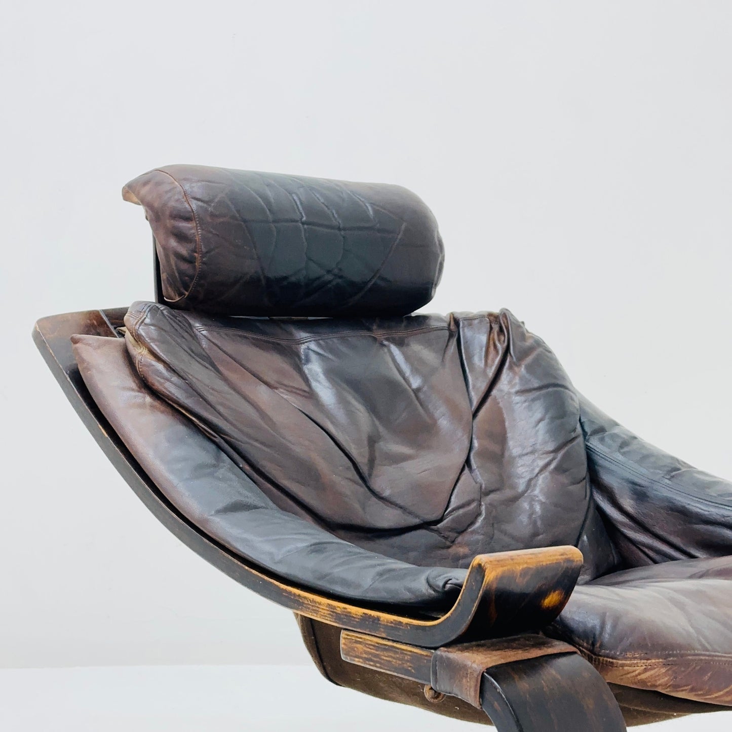 Midcentury Ake Fribytter Brown Leather Nelo Mobel Armchair 1970s Sweden