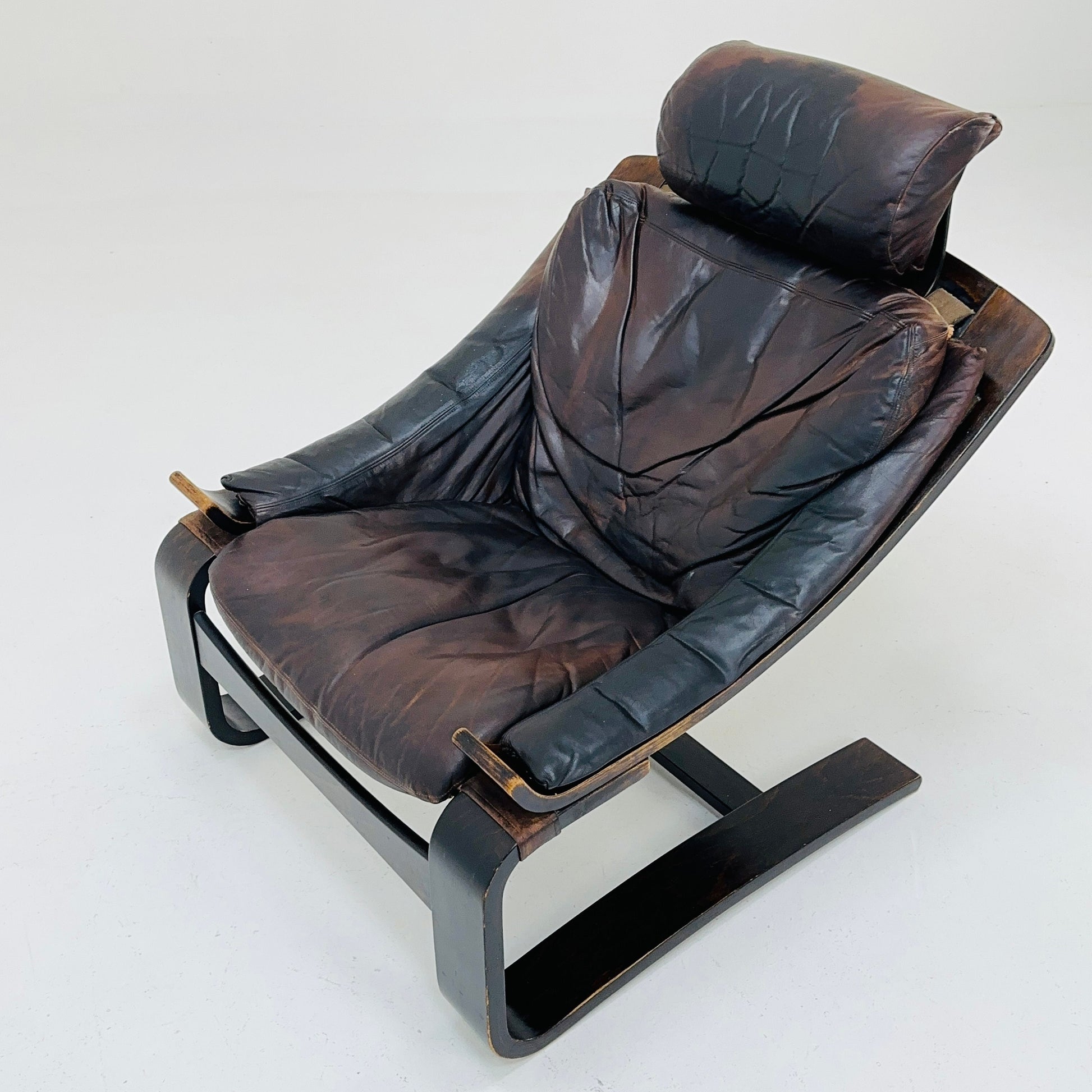 Midcentury Ake Fribytter Brown Leather Nelo Mobel Armchair 1970s Sweden