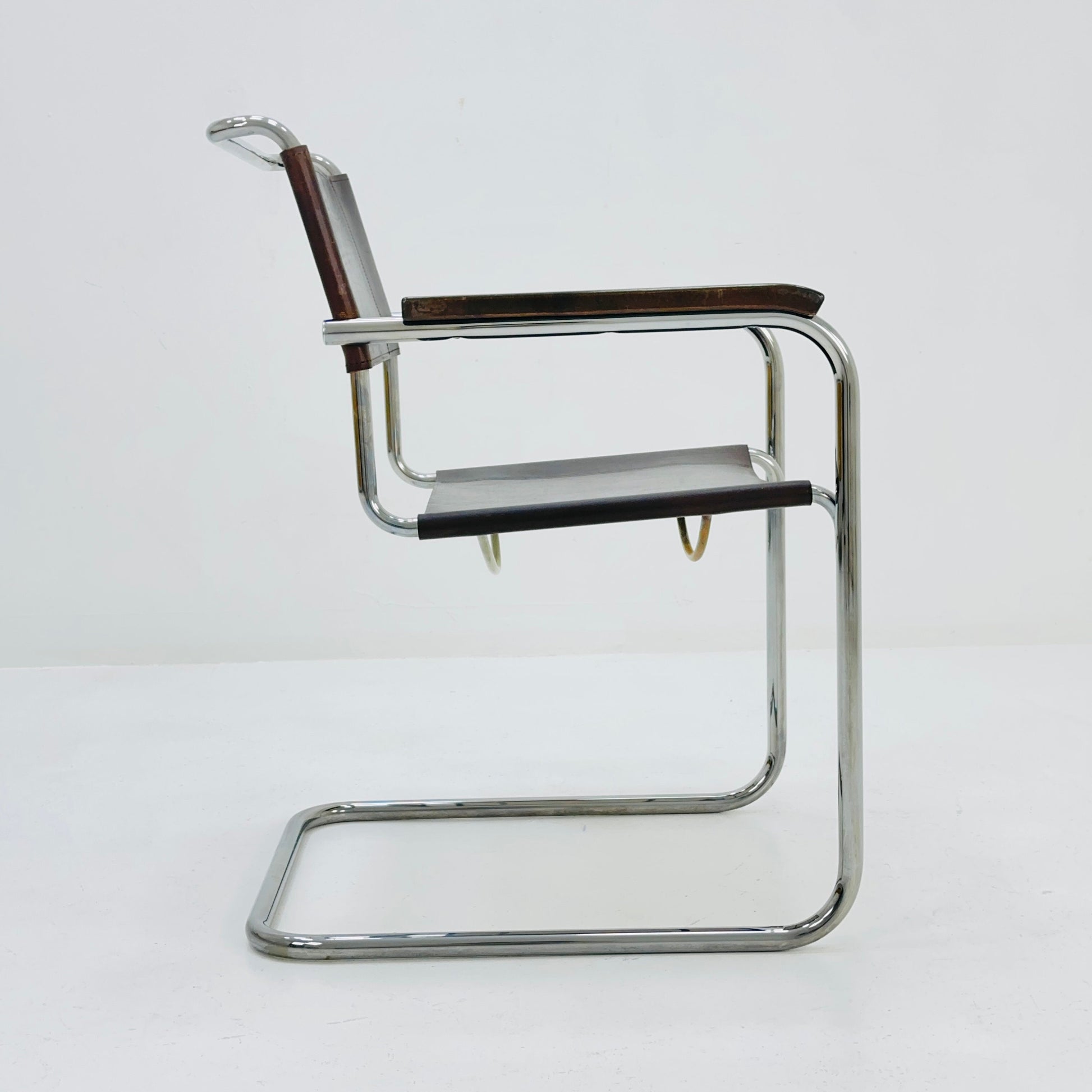 1 of 8 Bauhaus brown leather iconic armchair by mart Stam for Thonet 1980s