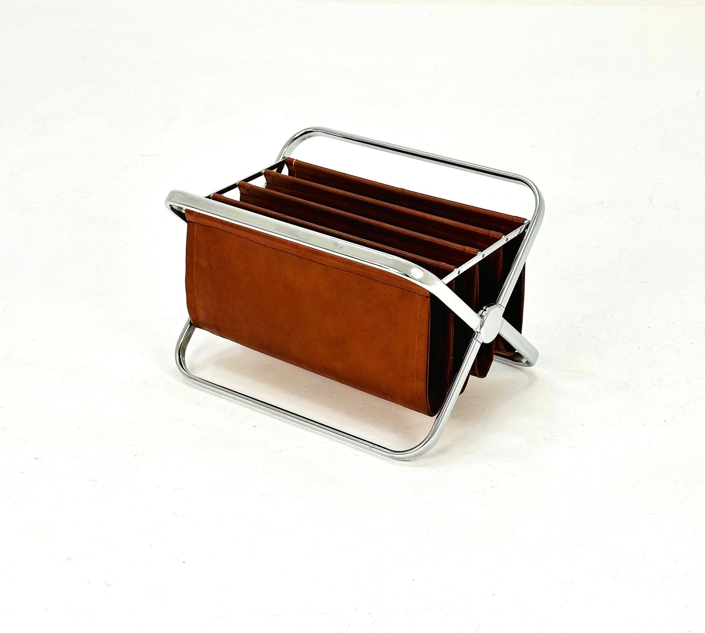 Mid century Italian chrome and cognac Leatherette Magazine Holder from Castelli, 1960s