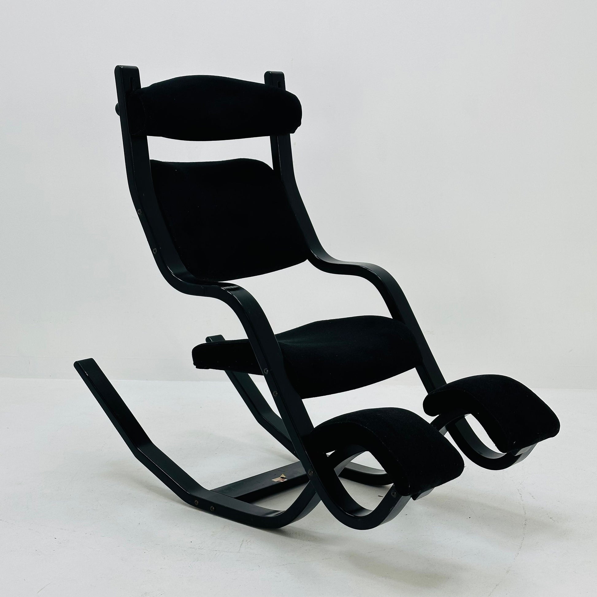 Mid century black fabric Gravity” rocking Lounge chair by Peter Opsvik for Stokke, 1980s