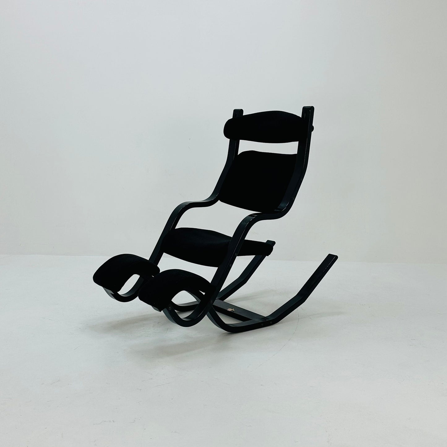 Mid century black fabric Gravity” rocking Lounge chair by Peter Opsvik for Stokke, 1980s