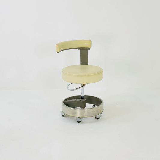Mid centur beige Siemens Sirona Padded Swivel High Chair Leather Medical Vanity Chrome Germany 1960s