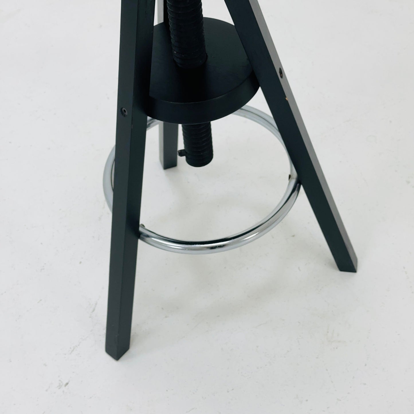 1of 2 solid wood adjustable screw Ikea vintage black bar stool 1990s
