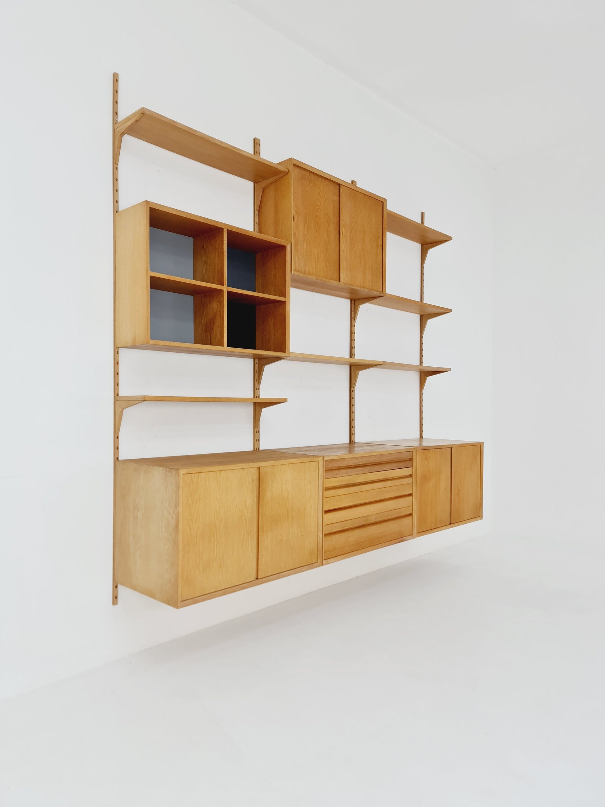 Big Mid century Danish Oak Wall Unit with 5 cabinets by Poul Cadovius for Cado, Denmark, 1960s