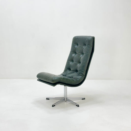 Mid Century dark green Leather Lounge Chair Italy 1980s