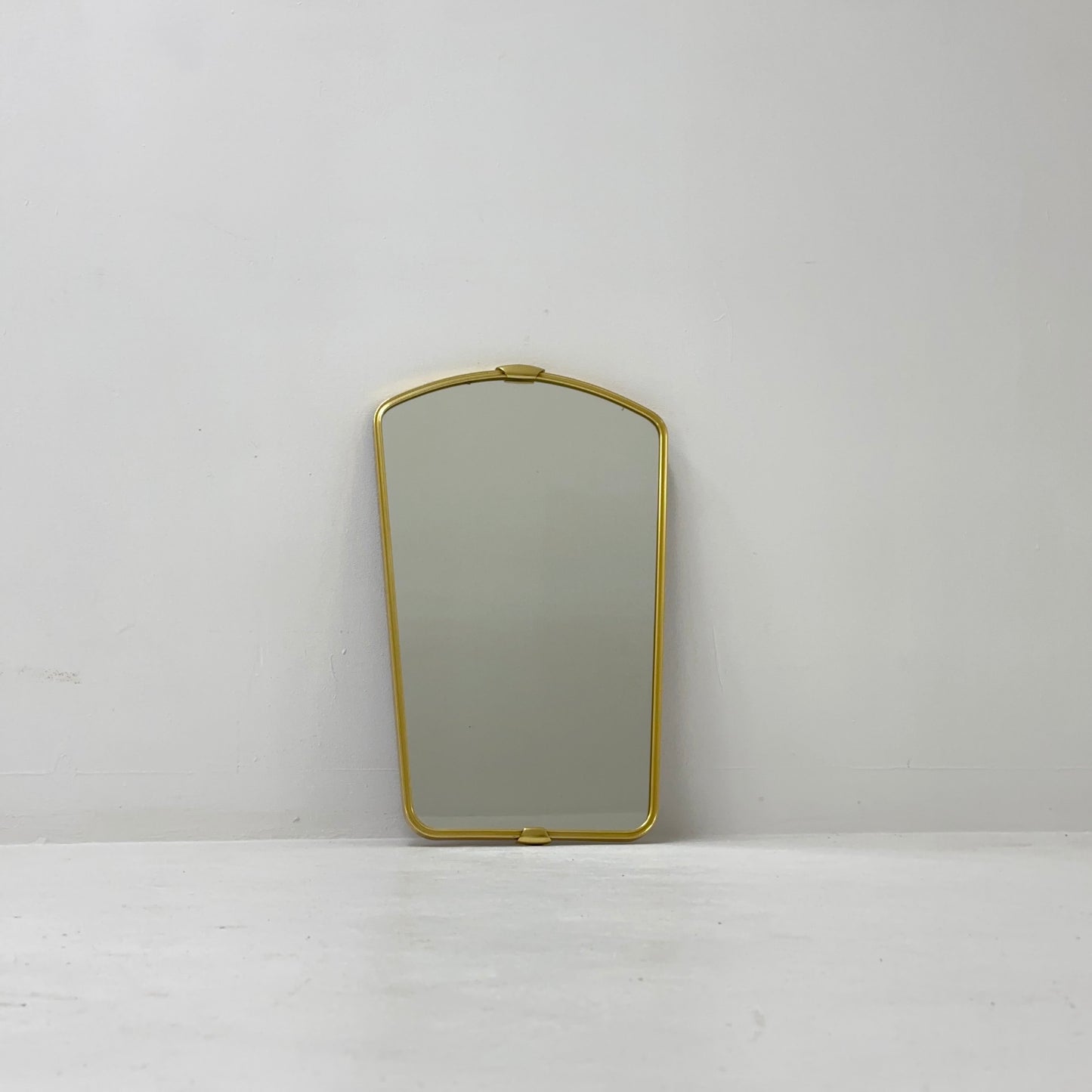 Mid Century asymmetric German brass Original kidney wall mirror from the 60s model number 986