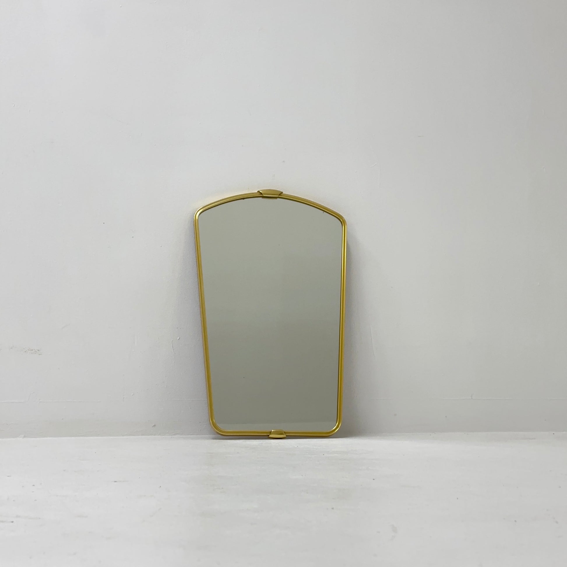 Mid Century asymmetric German brass Original kidney wall mirror from the 60s model number 986