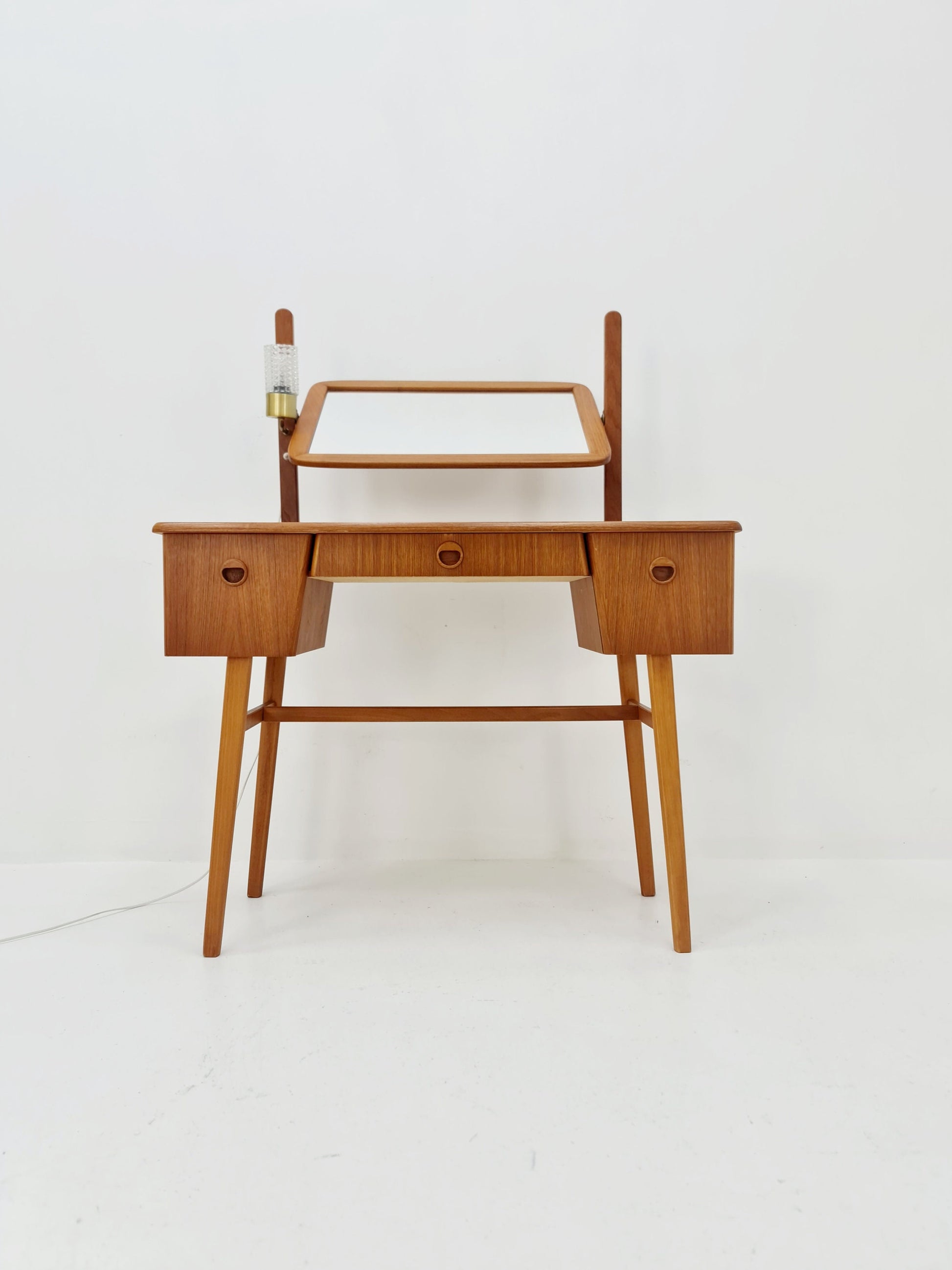 Mid Century Modern Danish teak & oak vanity table with stool make up table by Fröseke for AB nybrofabriken, 1960s