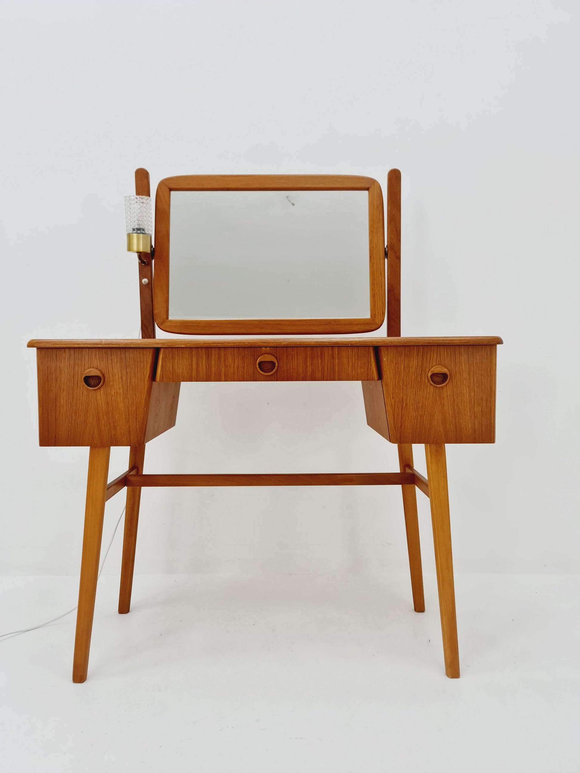 Mid Century Modern Danish teak & oak vanity table with stool make up table by Fröseke for AB nybrofabriken, 1960s