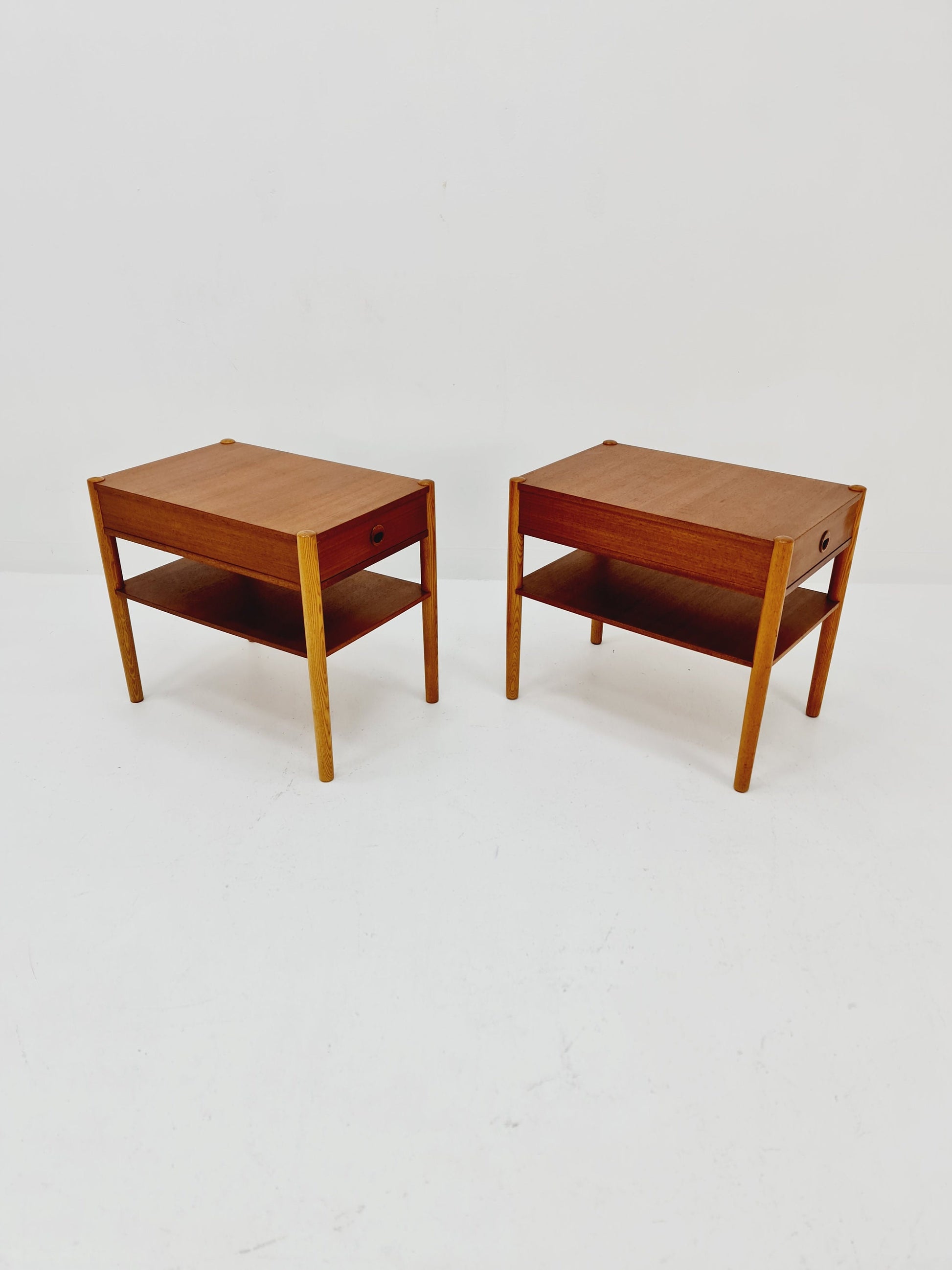 Mid century Danish teak & Oak bedside tables/ nightstands , 1960s, set of 2