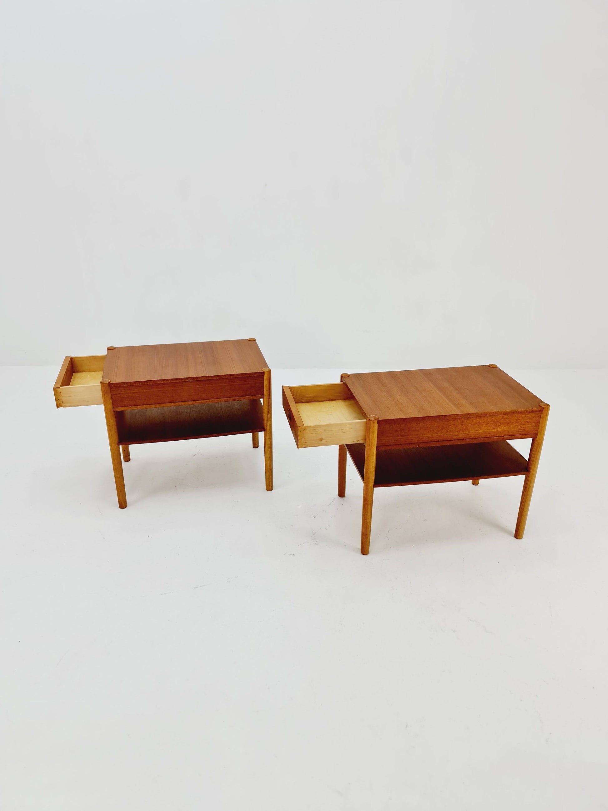 Mid century Danish teak & Oak bedside tables/ nightstands , 1960s, set of 2