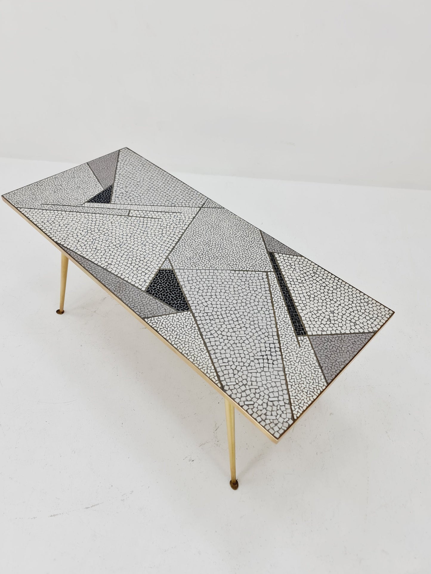 Unique mosaic & solid brass coffee table by Berthold Muller, 1950s
