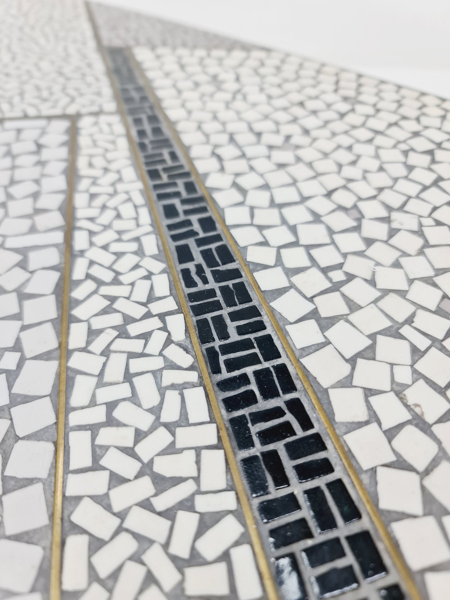 Unique mosaic & solid brass coffee table by Berthold Muller, 1950s